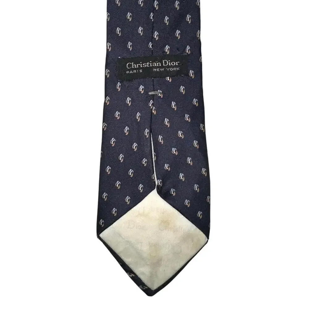 Christian Dior Silk Printed Navy Tie OS